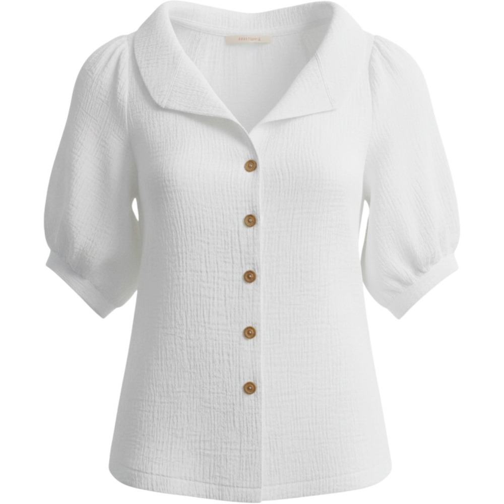 Free People White Cotton Gauze Puff Sleeve Button Down Blouse Top OB1499815 M